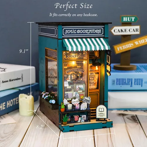 Miniatura 5 de Kit de manualidades para rincón de lectura con caja de música, casa de muñecas de madera con rompecabezas 3D y luz led, kit de casa en miniatura