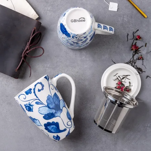 Miniatura 4 de GBHOME Taza de té con infusor y tapa, taza grande de cerámica de hoja suelta de 18 onzas, apta para microondas, apta para lavavajillas, perfecta