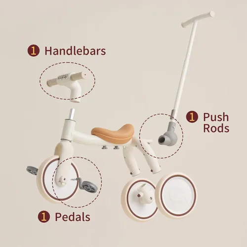 Miniatura 5 de Triciclo 4 en 1 para niños pequeños con mango de empuje ajustable para niños de 1 a 4 años, regalo de cumpleaños y juguete para niños y niñas