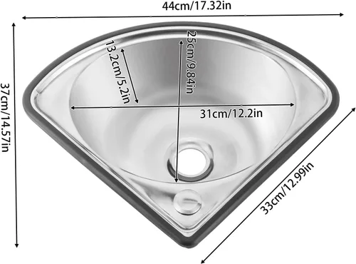 Miniatura 2 de Fregadero de acero inoxidable montado en la pared de un solo cuenco, lavabo triangular grueso para fregadero pequeño para cocina, baño, lavabo