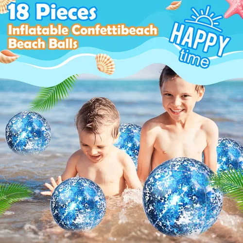 Miniatura 5 de Chivao 18 bolas de playa de lentejuelas de 24 pulgadas y 16 pulgadas transparentes inflables con purpurina para verano, pelotas de piscina, boda
