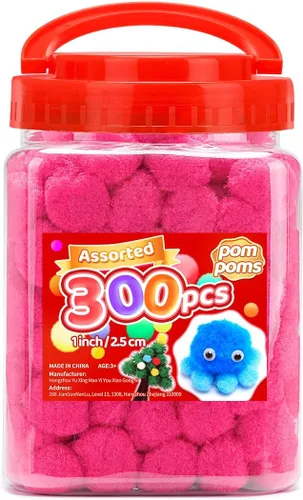Miniatura 22 de Iooleem Pompones rosados – Tamaño surtido, 1200 piezas con ojos móviles, opciones de purpurina, perfectos para artes y manualidades