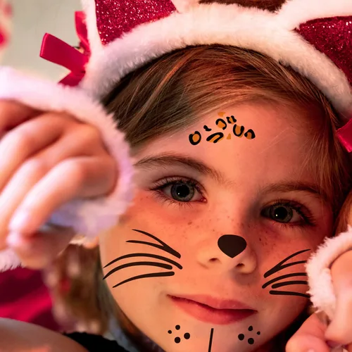 Miniatura 3 de Tatuajes de cara de leopardo temporales, calcomanías falsas de cara de gato para accesorios de disfraces de Halloween y fiestas, maquillaje corporal