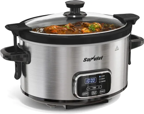 Miniatura 10 de Olla de cocción lenta programable 12 en 1 de 8 cuartos, multicocina calentador de alimentos con temporizador digital, control de temperatura, olla
