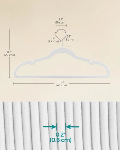 Miniatura 6 de SONGMICS - Perchas de terciopelo 50 unidades, perchas antideslizantes con muescas para hombros, barra para pantalones, gancho giratorio de 360°