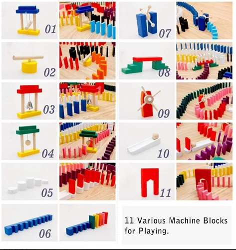 Miniatura 4 de Set de 1000 piezas Dominó de madera para niños, bloques de construcción, juegos de carrera con bolsa de almacenamiento Lewo