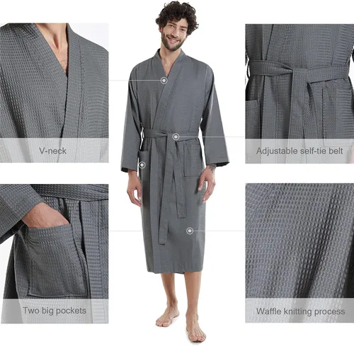 Miniatura 7 de AW BRIDAL 2Pcs Couple's Cotton Waffle Knit Robes Embroidered Lightweight Spa Robes Dressing Gown Bridal Robes for Men Women