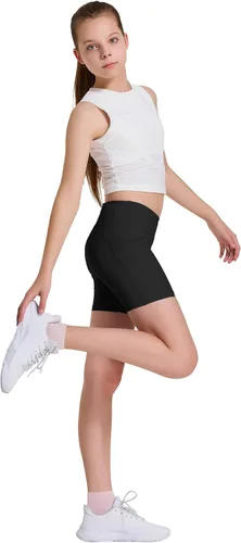 Miniatura 7 de FitsT4 - Pantalones cortos de voleibol para niñas de 4 pulgadas, 3 bolsillos, atléticos, gimnasia, baile, yoga, correr, gimnasio, fútbol, bicicleta