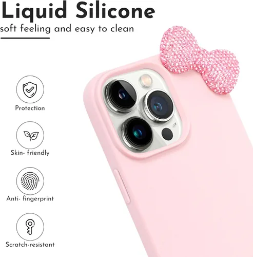 Miniatura 4 de Funda Linda para iPhone 13 de 6.1 Pulgadas con Protector de Pantalla HD, Fundas de Teléfono con Arco de Pedrería de Color Rosa para Mujeres Niñas