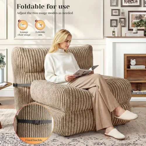 Miniatura 4 de Homkdom Puf gigante para adultos, de 31.49 pulgadas de alto con otomana plegable para sala de estar, dormitorio o balcón, sillón grande con relleno