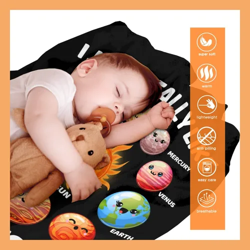 Miniatura 9 de Manta de planetas, regalo espacial para niños y niñas, amantes de 40 x 50 pulgadas, manta de franela suave con patrón de planetas y sol, manta