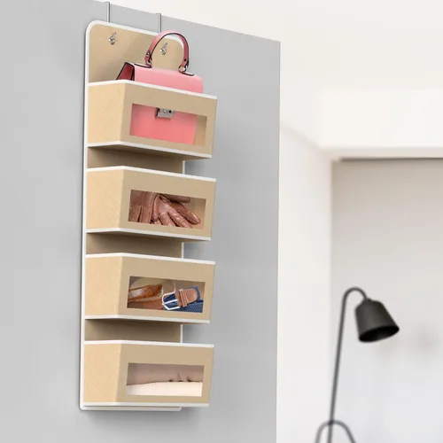 Miniatura 6 de Simple Houseware - Organizador colgante con 4 bolsillos con ventana transparente para puerta de armario, baño, despensa, color beige