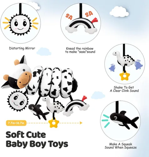 Miniatura 5 de Asiento de coche en espiral para bebés de 0 a 6 meses, asiento de coche para bebé, juguetes sensoriales de alto contraste, accesorios para colgar