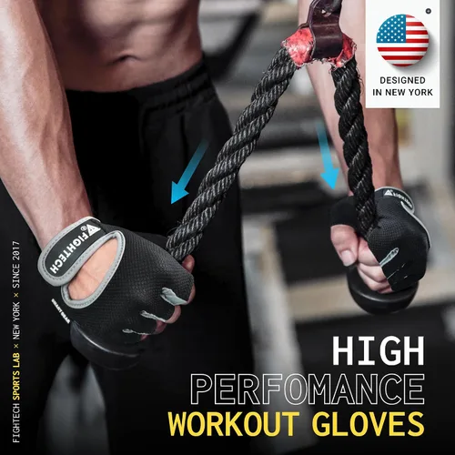 Miniatura 4 de FIGHTECH Guantes de entrenamiento para hombres y mujeres, guantes sin dedos para levantamiento de pesas con palmas acolchadas, guantes de gimnasio