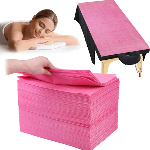 MRJ Sábana de masaje desechable rosa, 100 unidades, 31 x 71 pulgadas, sábanas de mesa de masaje de tela no tejida para spa, salón de belleza, tatuaje