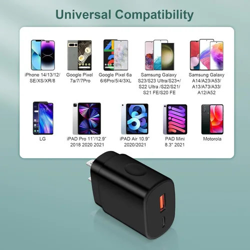 Miniatura 4 de Cargador súper rápido de 25 W, tipo C, bloque de carga rápida de doble puerto para Samsung Galaxy S25/S24 FE/S24/Z Flip 7/A17/A16/A36/A15/A14 Negro-1