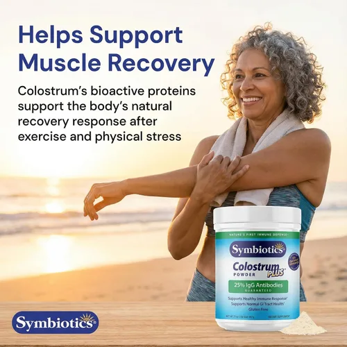 Miniatura 5 de Symbiotics Colostrum Plus Powder - Soporte de recuperación inmune y muscular, 25% de inmunoglobulinas IgG, resistencia al entrenamiento y salud