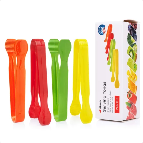 Juego de 4 mini pinzas de plástico multicolor para aperitivos, bufé, fiestas, bodas, catering, ensaladas, hielo, pasteles, aptas para lavavajillas,