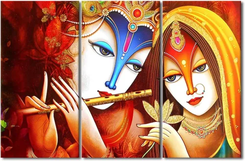 Miniatura 21 de Pintura india hindú Dios Señor Krishna imágenes sobre lienzo, arte de pared de 3 piezas, arte de pared moderno, decoración del hogar para sala