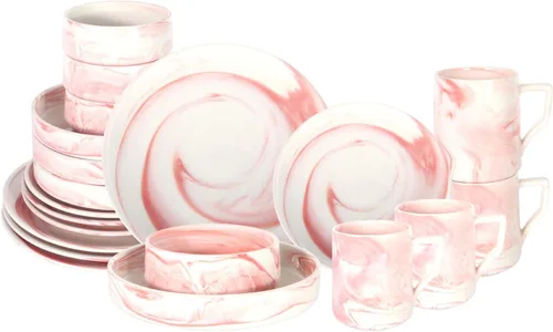 Juego de platos y cuencos de 20 piezas, vajilla artesanal de porcelana fina para 4, apto para lavavajillas, resistente a los arañazos, resistente a