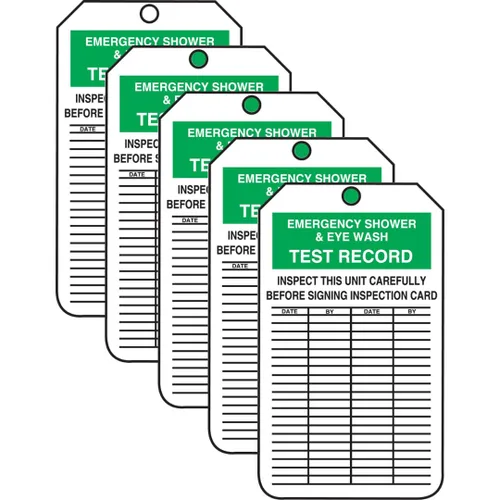 Miniatura 5 de Accuform MGT207PTP - Etiqueta de registro de inspección, leyenda "Registro de prueba de ducha y lavado de ojos", 5.75 pulgadas de largo x 3.25