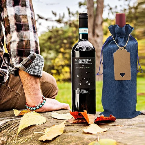 Miniatura 6 de DIWNELEM Paquete de 16 bolsas de regalo de yute de arpillera con cordón, perfectas para degustación de vinos, bodas, fiestas y viajes