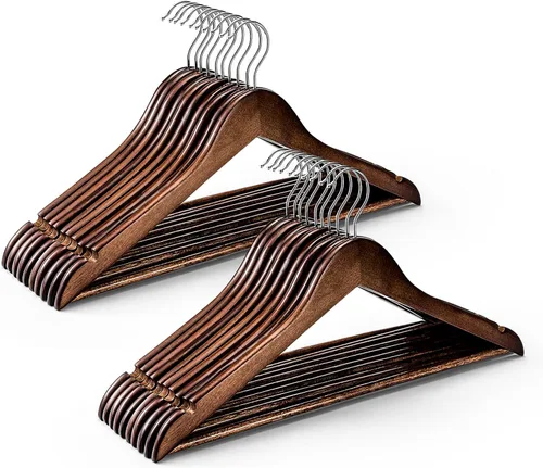 Miniatura 9 de HOUSE DAY Paquete de 10 perchas de madera resistentes para armario, colgador de madera con acabado liso con barra antideslizante para pantalones
