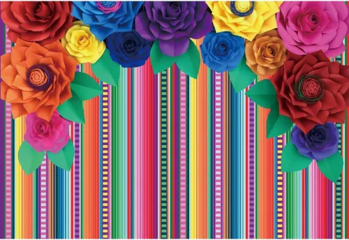 Miniatura 5 de Telón de fondo mexicano de 5 x 3 pies para fotografía de flores de papel colorido mexicano Cinco de Mayo Carnival Festival telón de fondo colorido a