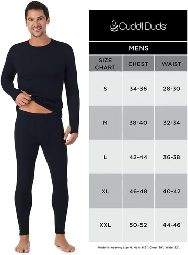 Miniatura 5 de Cuddl Duds Ropa interior térmica para hombre, forro polar, capa base para clima frío, parte superior e inferior de leggings, conjunto de invierno