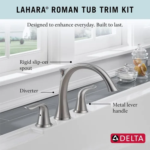 Miniatura 2 de Grifo Delta Faucet Lahara de 2 Manijas Widespread para Bañera Romana - Níquel Cepillado - Acero Inoxidable T2738-SS