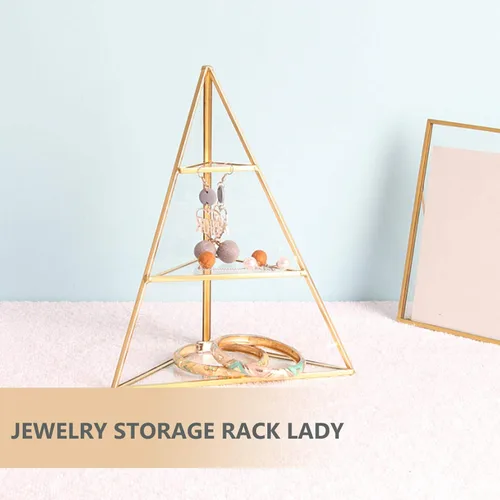 Miniatura 3 de Organizador de joyas de pirámide de cristal de 3 niveles, bandeja de exhibición de joyas con forma de cono triangular, estante de joyería