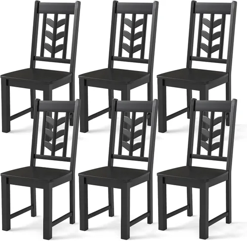 Miniatura 10 de NAFORT Juego de 2 sillas de comedor negras de madera maciza de goma con almohadillas antideslizantes, carga máxima de 430 libras, asiento de granja