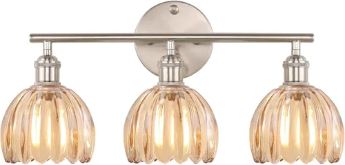 Miniatura 24 de Shenmoyl Accesorios de Iluminación para Baño, Lámpara de Pared de Latón de 3 Luces para Tocador Sobre Espejo con Pantalla de Cristal Tulipán Base