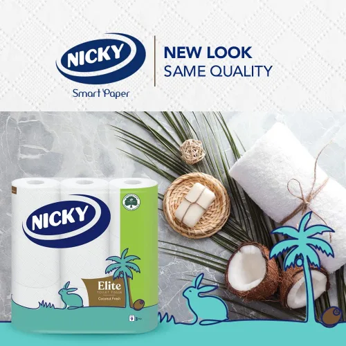 Miniatura 3 de Nicky Elite Coconut Fresh - Papel higiénico con 45 rollos de papel higiénico blanco, 168 hojas por rollo, 3 capas, aroma exótico de coco, suavidad