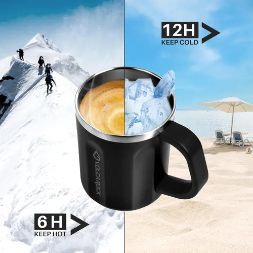 Miniatura 3 de Taza de café de acero inoxidable con asa, taza de viaje de 16 oz con aislamiento de doble pared, vaso con tapa deslizante, excelente taza de té