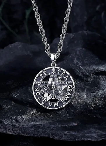 Miniatura 18 de CELESTIA Colgante de plata de ley 925, anillos de tetragrammaton, collar masónico, joyería de pentagrama para mujeres y hombres