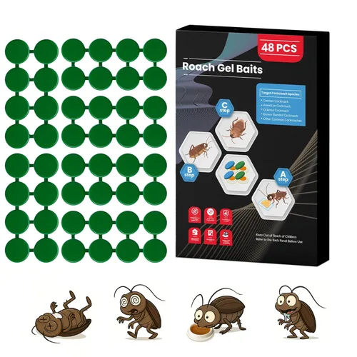 Paquete de 48 estaciones de cebo de gel para cucarachas en interiores, potente mata cucarachas en interiores para infestación de cucarachas, cebo de