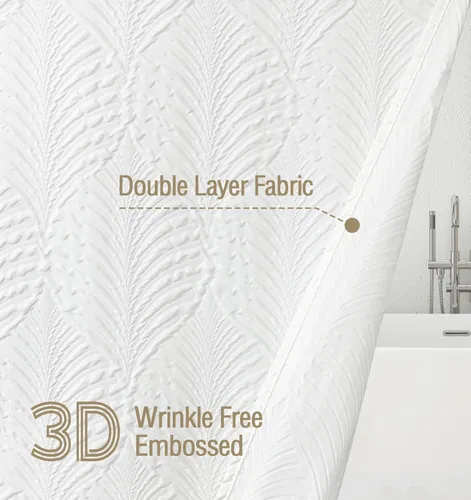 Miniatura 5 de Gibelle Cortina de ducha larga de 72 x 78 pulgadas, cortina de ducha alta de tela blanca texturizada en relieve 3D, moderna casa de campo, elegante