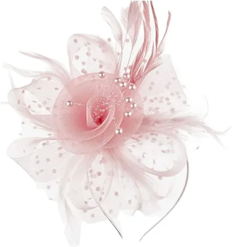 SHUERIET Fascinators Hat Flower MeshVeil Ribbons Feathers on a Headband and a Clip Tea Party Headwear for Girls and Women