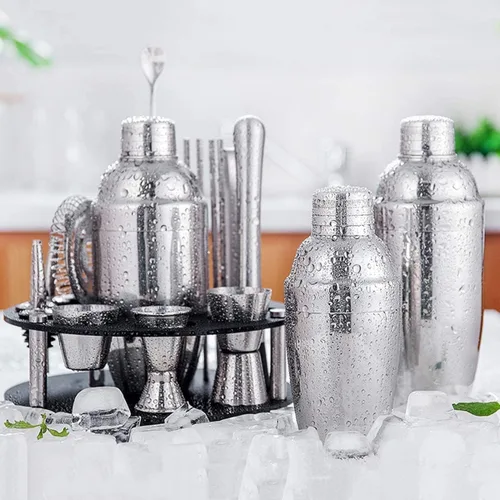 Miniatura 2 de Kit de camarero con soporte, juego de coctelera, 19 piezas de acero inoxidable kit de barman de cóctel perfecto para el hogar con herramientas