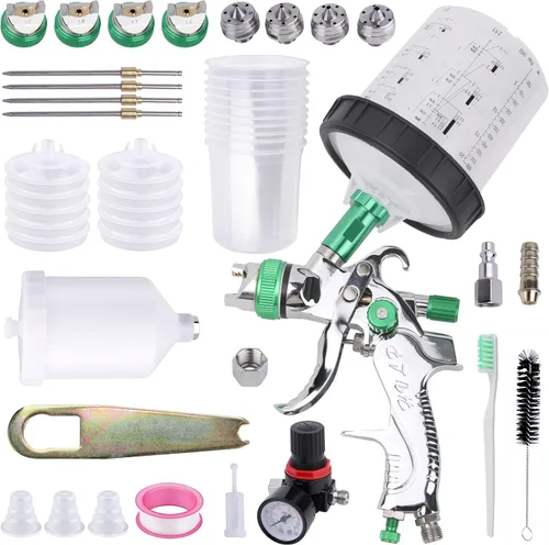 Miniatura 10 de Pistola pulverizadora HVLP con 10 tazas desechables de pintura de 600ML, 4 boquillas, 1.4/1.7/2.0/2.5mm, kit de pistola pulverizadora de pintura