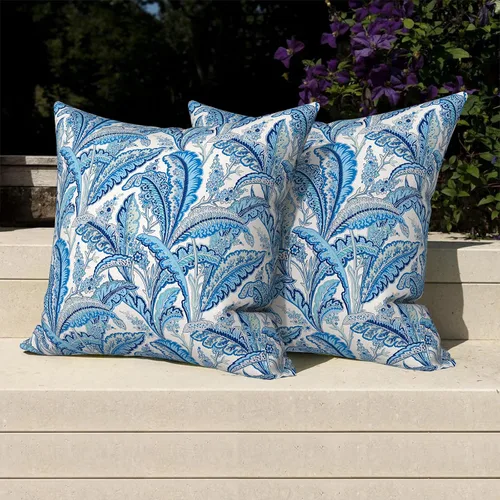 Miniatura 955 de Juego de 2 almohadas para exteriores de 16 x 16 pulgadas, repelentes al agua con interiores, para muebles de patio, hogar, jardín, geometría bohemia