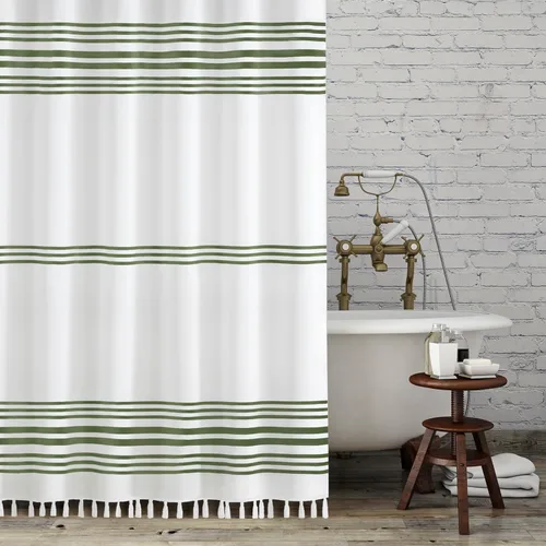 Miniatura 12 de Seasonwood Cortinas de ducha extralargas con borlas modernas en blanco y negro, impermeables, 72 x 96 pulgadas