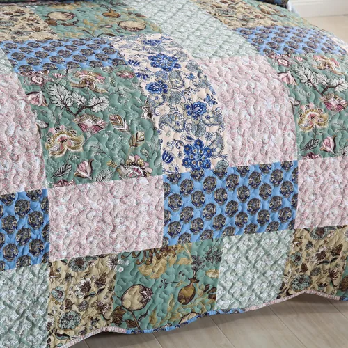 Miniatura 4 de MarCielo Juego de colcha acolchada de 3 piezas, colcha estampada, juego de ropa de cama, manta, colcha ligera (flor azul, Queen) (B026_Q)