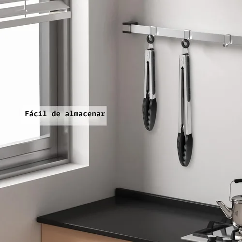 Miniatura 7 de Paquete de 2 pinzas de cocina negras, de silicona premium sin BPA, antiadherentes, acero inoxidable, para barbacoa, para cocinar, asar a la Negro