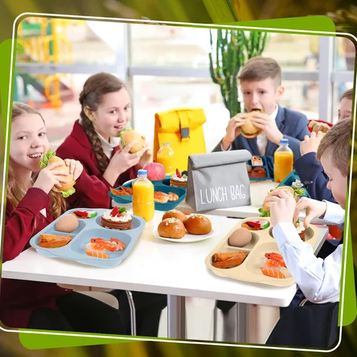 Miniatura 6 de Vesici 8 piezas de platos grandes de 12 pulgadas irrompibles divididos para niños y adultos - Bandeja de paja de trigo - Aptos para microondas