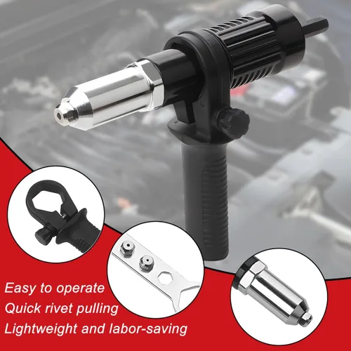 Miniatura 6 de Adaptador de pistola de remache para automóvil, kit de adaptador de pistola de remache de acero de aleación con asa de agarre y 4 cabezas de remache