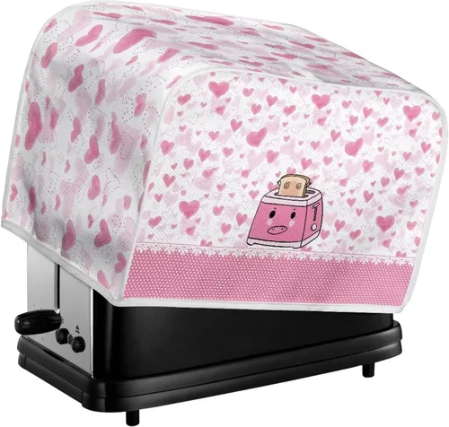Miniatura 4 de UNICEU Tostadora de dibujos animados rosa – 4 rebanadas, acolchada, a prueba de polvo, cubierta para hacer pan, cubierta antipolvo para Tostadora