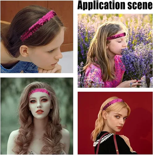 Miniatura 5 de GORGECRAFT 12 diademas de lentejuelas elásticas con purpurina elástica con purpurina a la moda, juego de accesorios para mujeres, deportes, bailes