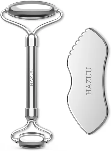 Miniatura 10 de Rodillos faciales Gua Sha de acero inoxidable y pluma de acupuntura - Rodillo de metal para ojos y cuello, herramientas de masaje facial Jgs-2